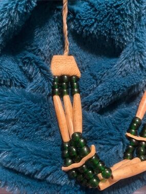 Handmade Green and Natural Wood Bead Necklace